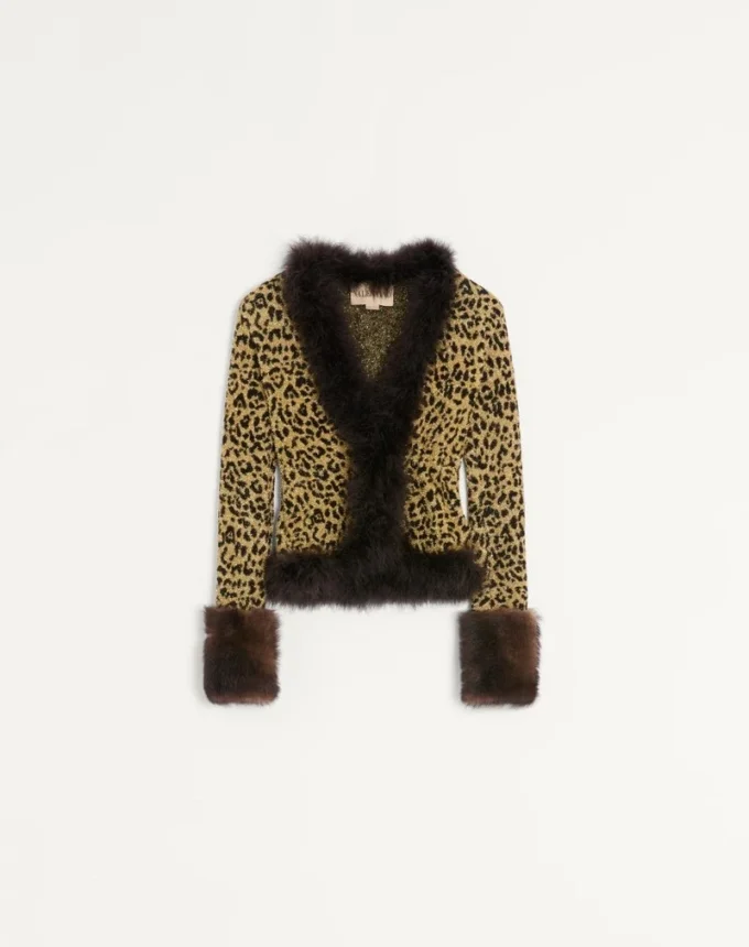 Veste en maille lurex jacquard à imprimé animalier Veste en maille lurex jacquard à imprimé animalier