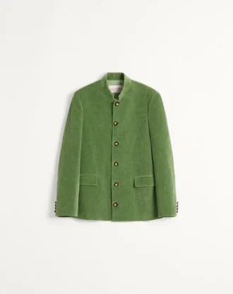 Veste en velours de coton et lin délavé avec col mandarin