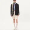 Veste simple boutonnage en laine et coton avec bordures jacquard Veste simple boutonnage en laine et coton avec bordures jacquard