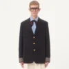 Veste simple boutonnage en laine et coton avec bordures jacquard Veste simple boutonnage en laine et coton avec bordures jacquard