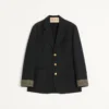 Veste simple boutonnage en laine et coton avec bordures jacquard Veste simple boutonnage en laine et coton avec bordures jacquard