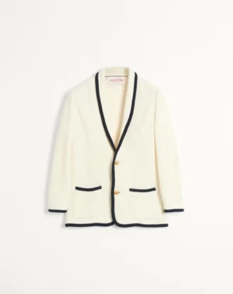Veste simple boutonnage en laine et coton avec passepoil torchon Veste simple boutonnage en laine et coton avec passepoil torchon
