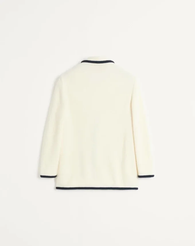 Veste simple boutonnage en laine et coton avec passepoil torchon Veste simple boutonnage en laine et coton avec passepoil torchon