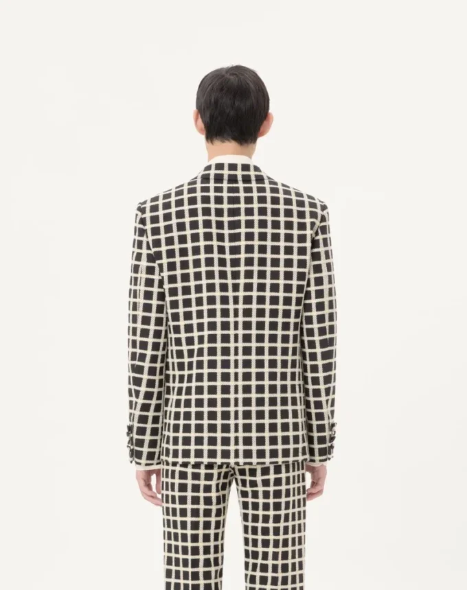Veste simple boutonnage en laine mélangée à motif à carreaux Veste simple boutonnage en laine mélangée à motif à carreaux