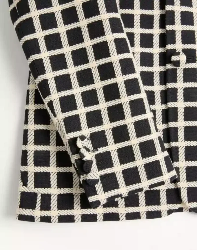 Veste simple boutonnage en laine mélangée à motif à carreaux Veste simple boutonnage en laine mélangée à motif à carreaux