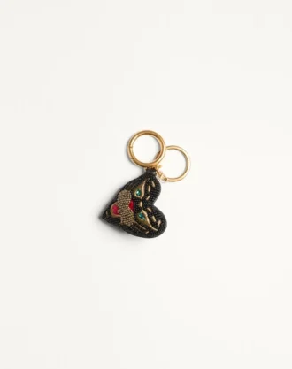 VG Coeur De Chat Charm pour sac avec porte-clés en cuir nappa, perles et cristaux
